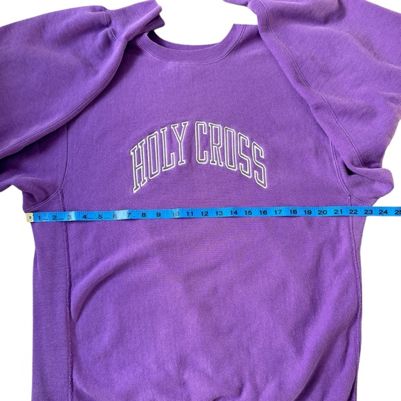 Champion Reverse Weave Sweatshirt Vintage USA Holy Cross School Crew neck Purple - Picture 11 of 15